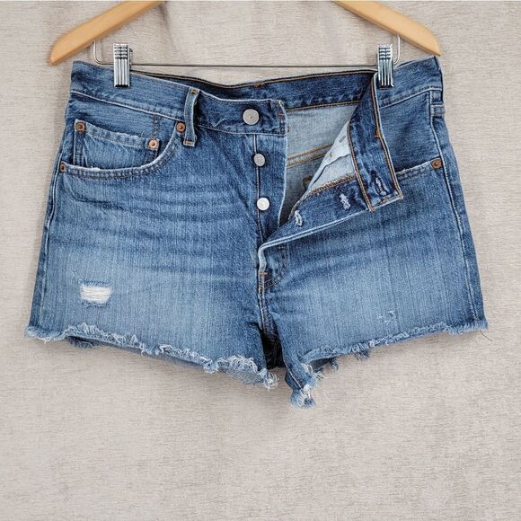 Levi's 501 Women's Cotton Denim Jean Shorts Distressed Cutoff - Picture 1 of 10